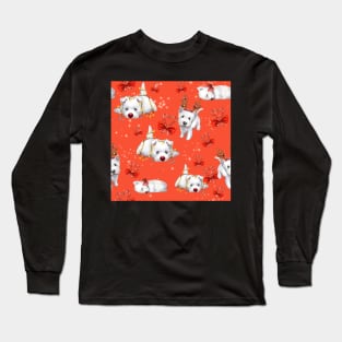 Christmas Westies red pattern Long Sleeve T-Shirt